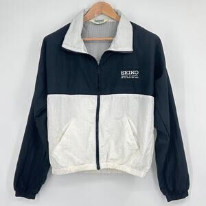 Retro 90's Colorblock Windbreaker Oversized Streetwear Jacket Seiko Black Mens M